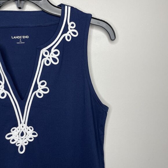 LANDS END Womens Navy Blue Cotton Jersey Swim Cover-Up Dress NEW Embellished S - Picture 2 of 9